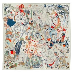 Hermès Emile et une Nuit 90 silk scarf in the Argent Orange Vert colorway